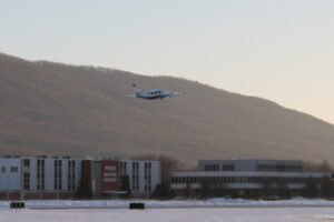 A small plane taking off